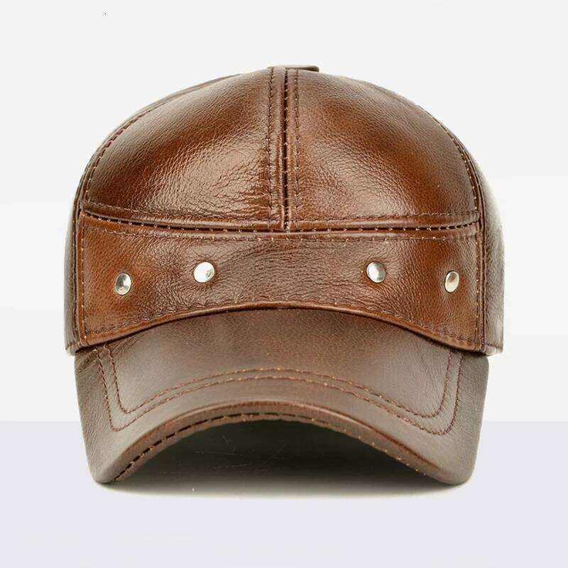 New 2025 Man High Quality Real Leather Baseball Caps Male Casual Cowhide Belt Ear Warm 56-60cm Adjustable Sprot Flight Hats Z260313