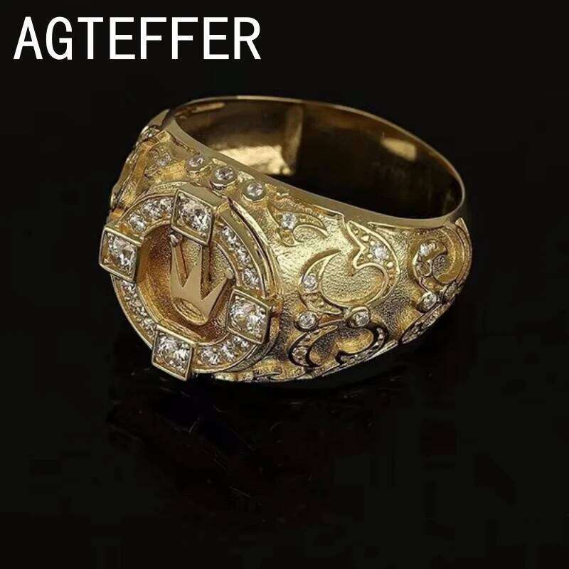 18K Gold Color Full Diamond Zircon Lion Wedding Punk Style Engagement Ring for Men's Retro Women's Jewelry H260312