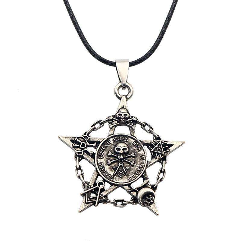 Retro Five-Pointed Star for Women Men Skull Pirate Pendant Black Leather Rope Necklace Jewelry Accessories 2025 H260312