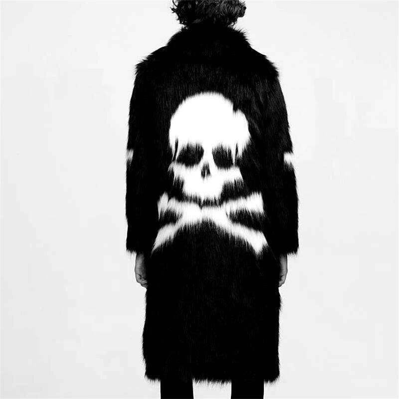 PFHQ Male Skull Pattern Faux Fur Coat Long Knee Length Outdoor Delicacy Warm Heavy Industry Versatile Windbreaker Autumn 21Z2170 Z260313