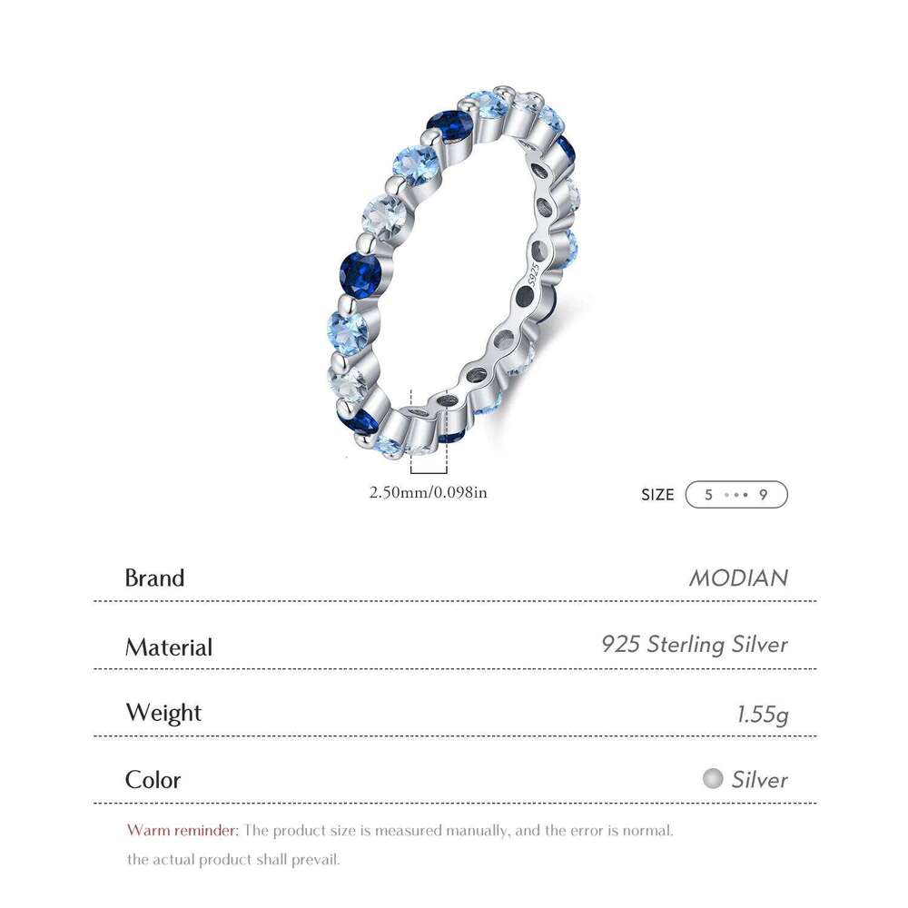 MODIAN 925 Sterling Silver Fashion Stacking Thin Sparkling Round Gradient Blue CZ Rings For Women Fine Jewelry H260312