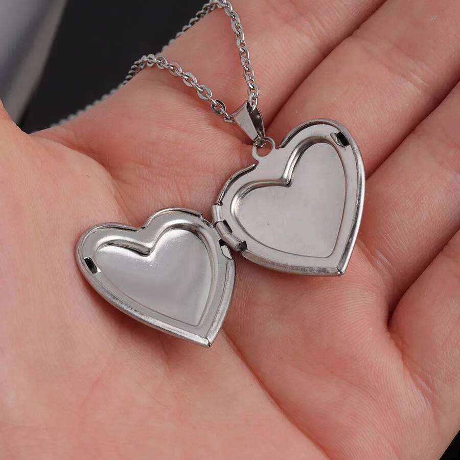 Mirror Polished Stainless Steel Heart Photo Frame Memory Locket Pendant Necklace Family Collar H260312