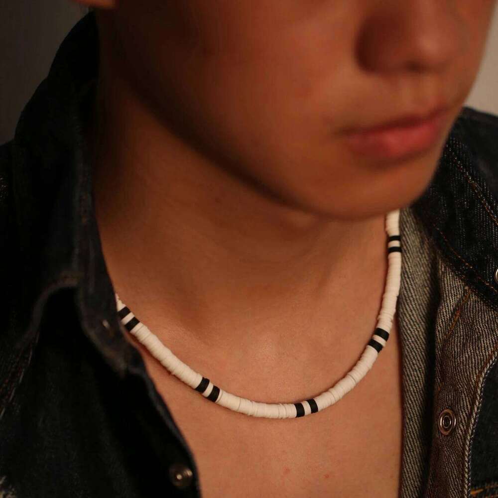 Collar Hombre Bohemia White Black Soft Polymer Beads Collier Homme Male Necklace for Men Women Collana Uomo H260312