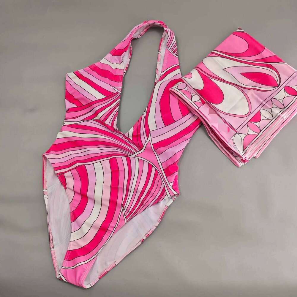 Summer trend pure desire seaside vacation fashion design striped printed one-piece swimsuit 26H0313