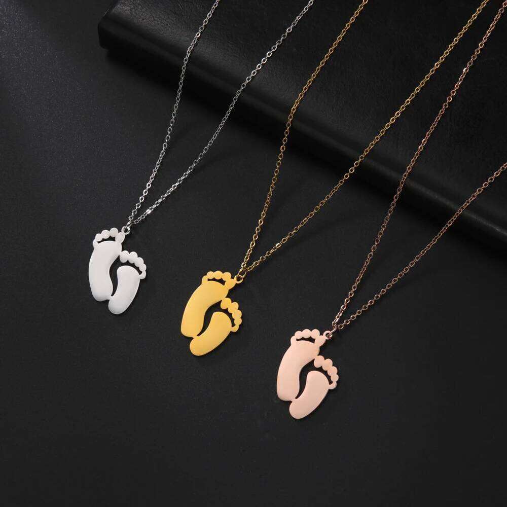 Baby Foot Feet Necklace Name Date Personalized Chain Custom Gift For Women Men Father Mother Day Family Stainless Steel Jewelry H260312