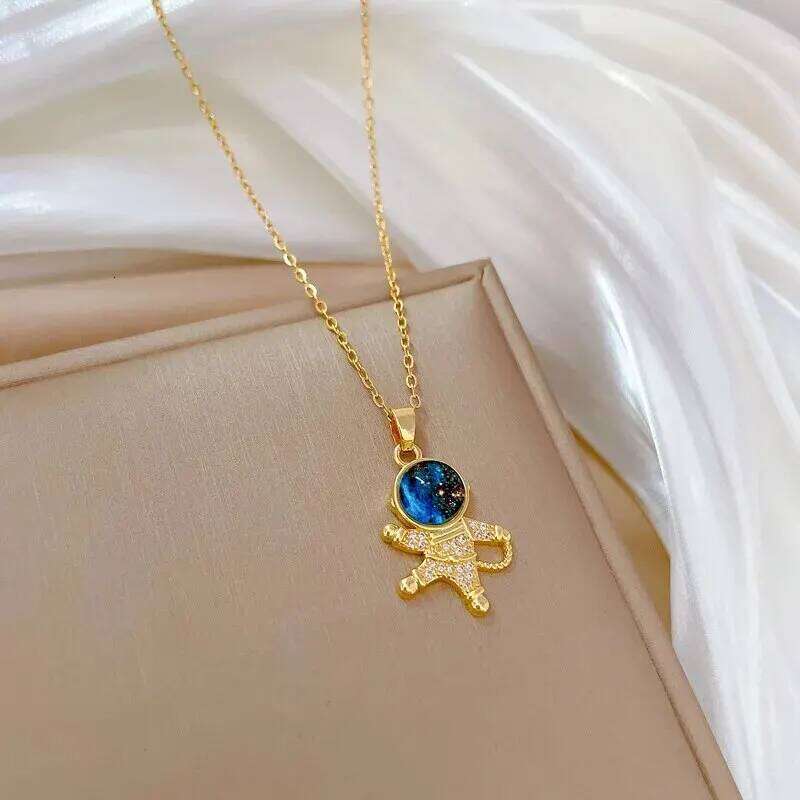 Light Titanium Steel Star Series Necklace for Women Gold Color Planet Moon Astronaut Pendant Necklaces Jewelry Gifts H260312
