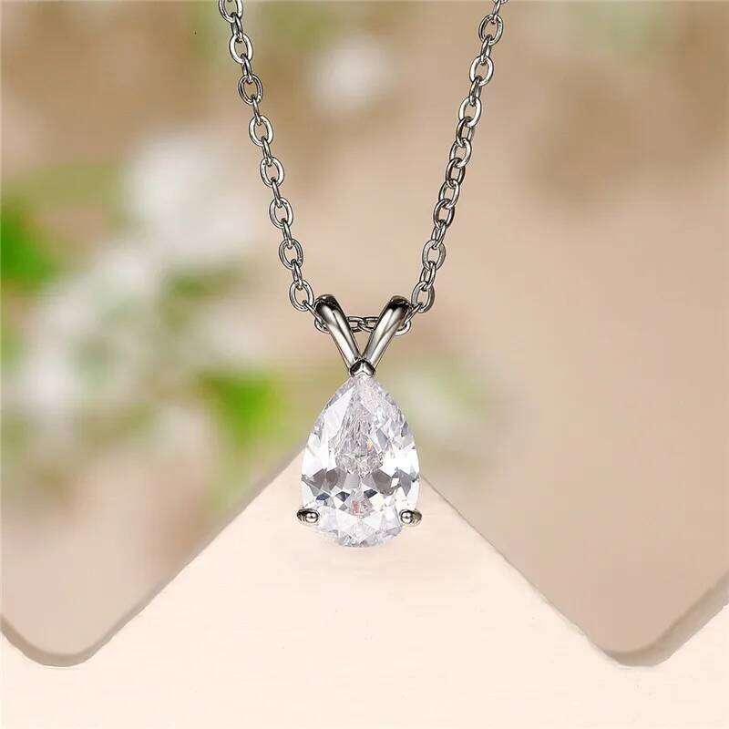 Huitan Pear Cubic Zirconia Pendant Necklace for Bridal Wedding Engagement Party High-quality Silver Color Fashion Jewelry H260312