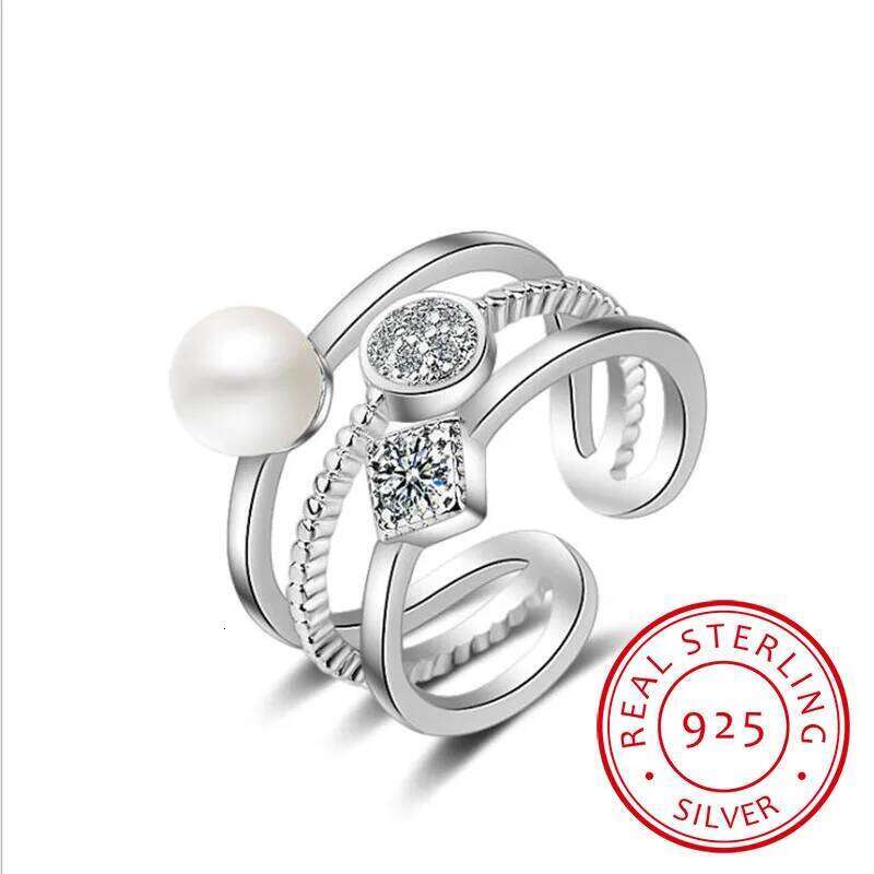 925 Sterling Silver For Women Trendy Multi-layer Pearl Mosaic Cz Zirconia Resizable Rings Bague Femme S-r217 H260312
