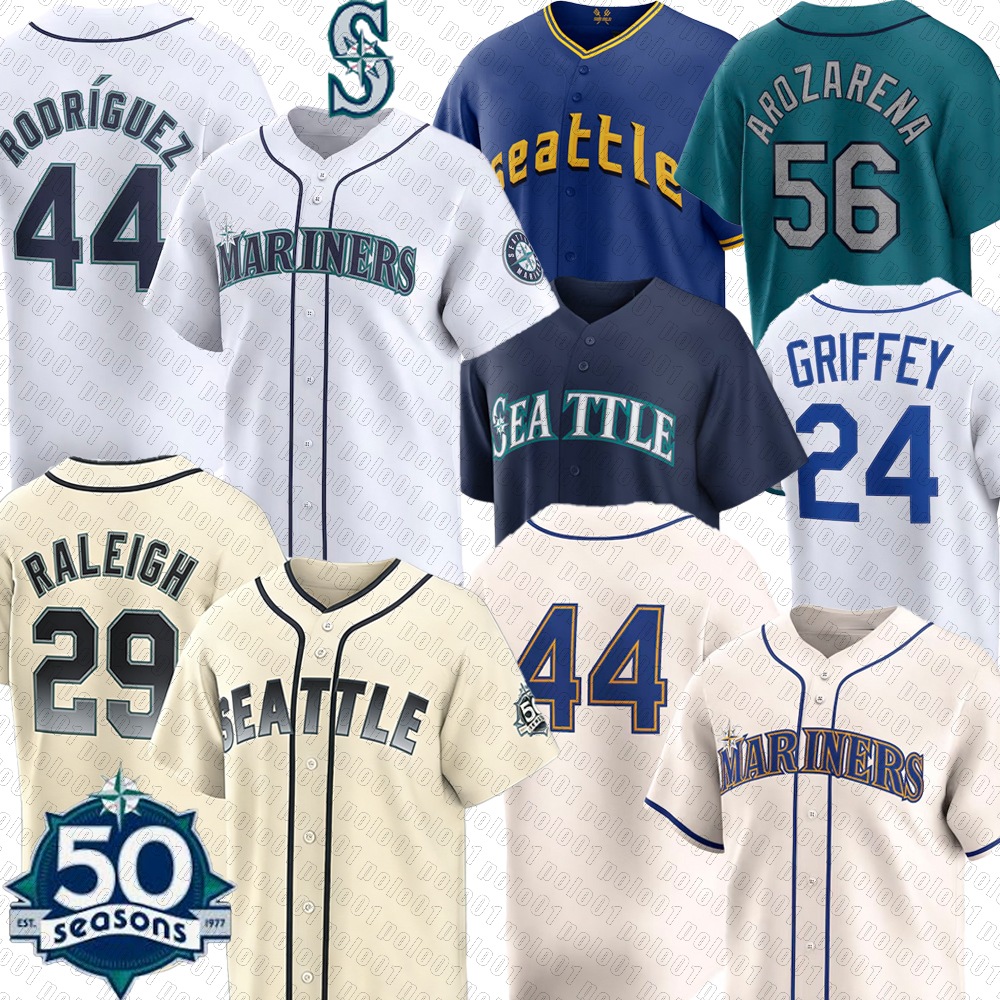Julio Rodriguez Seattles Mariners Baseball Jersey 50th JP Crawford Cal Raleigh Randy Arozarena Griffey Jr. Ichiro Suzuki Edgar Martinez George Kirby Jerseys