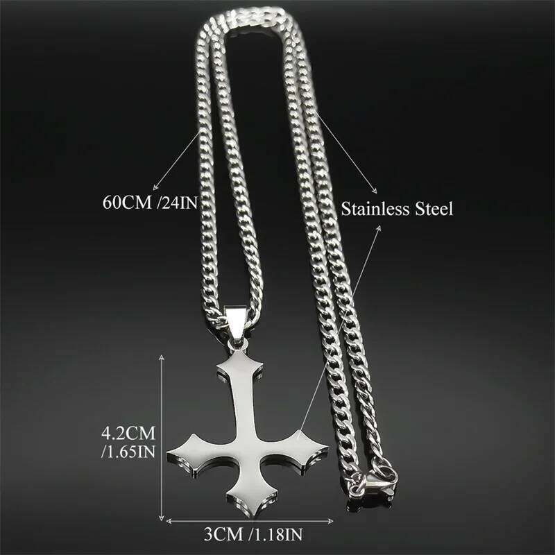 Goth Upside Down Stainless Steel Pendant Necklace for Men Black Color Inverted Cross Kering Handbag Accessorie Jewelry H260312