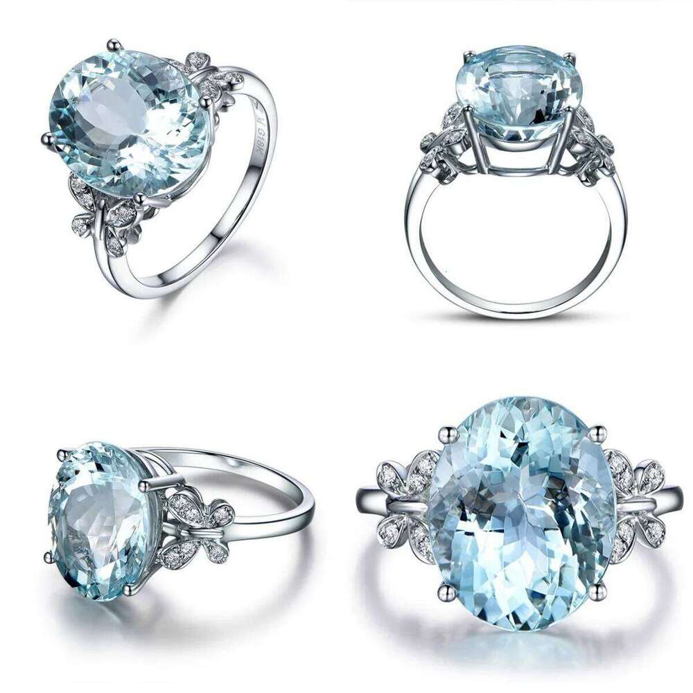 Sky blue cubic zirconia Silver Plated Stainless steel Rings For Women Jewelry Wedding Engagement Ring Wholesale Size 6-10 H260312