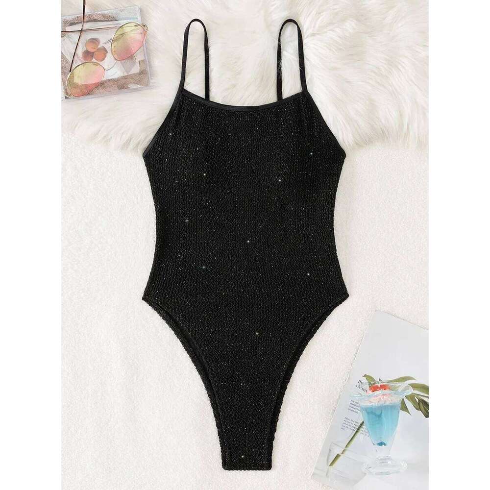 Wrinkled Gittler Sparkling High Leg Cut Female Swimwear One Piece Swimsuit Women Monokini Bather Bathing Suit Swim Beach Wear Y260303