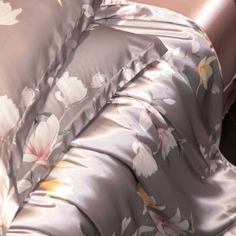 4pcs printed high-end silk bedding soft satin single double duvet cover pillowcase flat or fitted sheet set H260312 - view 4