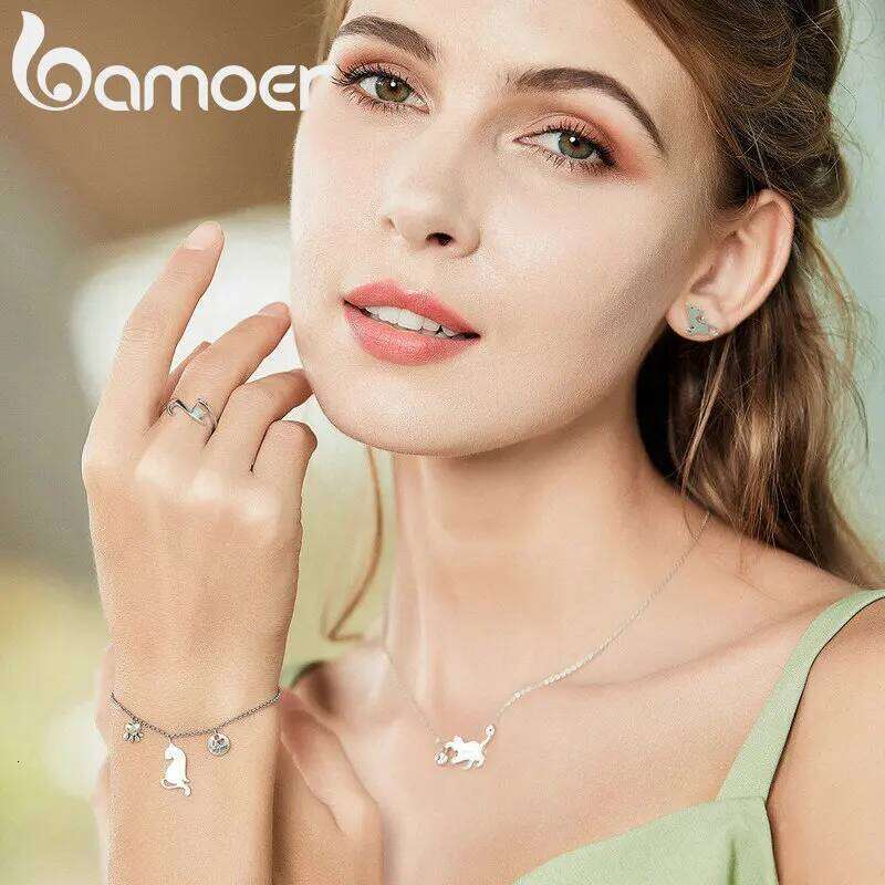 BAMOER 925 Sterling Silver Sticky Cat with Long Tail Finger Women Adjustable Engagement Ring Jewelry SCR220 H260312