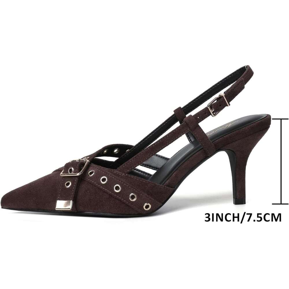 Kitten Mules For Women Pointed Closed Toe Heels Vintage Slip On Stiletto Dressy Pumps Shoes MOJIDASHU