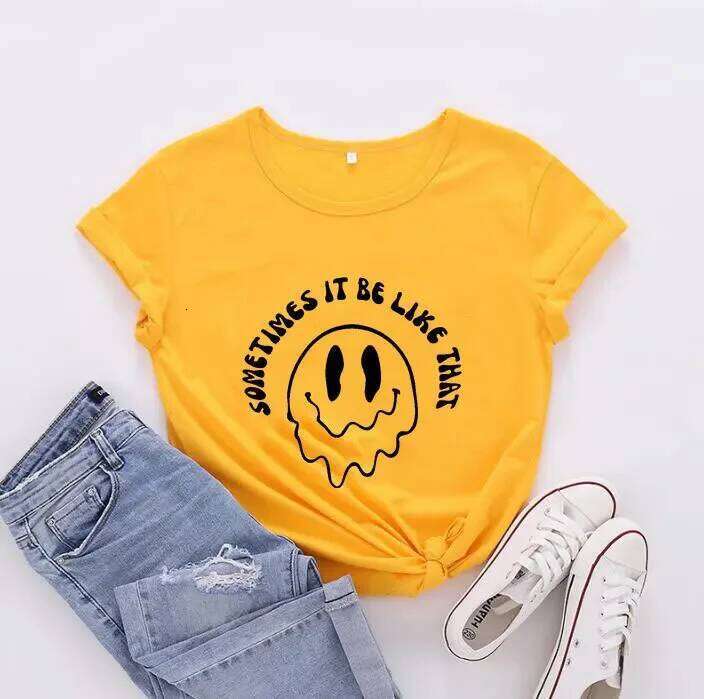 Pure Cotton Casual Women's T-shirt Smiley Face Fashionable Short Sleeve Crew Neck Top Comfortable Breathable Sweatshirt Z260314