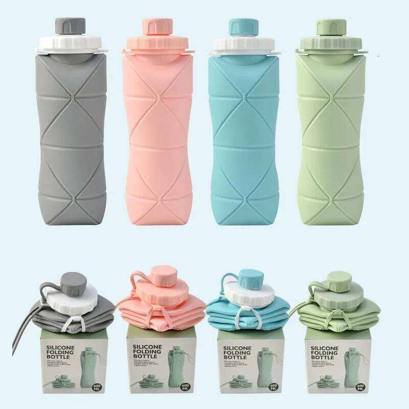 Silicone Folding Water Sport Camping Reusable Adult Portable Hiking Motivational Drinking Bottle Cycling Kettle 600ML Z260314