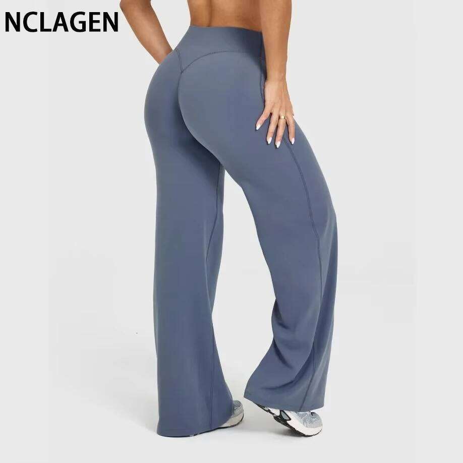 NCLAGEN SoftMotion Straight Leg Bottoms Women's Mid-Waist Yoga Pants GYM Leggings Naked Feel Pilates Running Sports Trousers 26Y0313