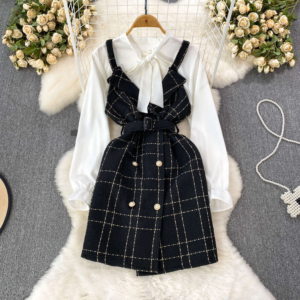 A13 2026 Designer Youthful Sweet Strap Skirt Style Waist Slimming Floral A-line Skirt Two Piece Set with Bow
