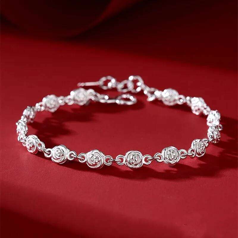 Luxury 925 Sterling Silver For Women Girls Fashion Korean Rose Flower Chain Bracelets Party Wedding Jewelry Gifts Z260313