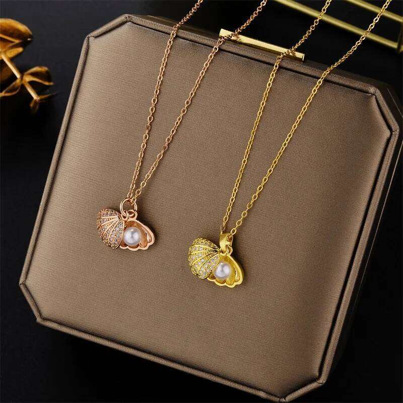 Design Sense Open Pearl Shell Pendant Stainless Steel Necklaces For Women Korean Fashion Sweet Sexy Wedding Jewelry Wholesale H260312