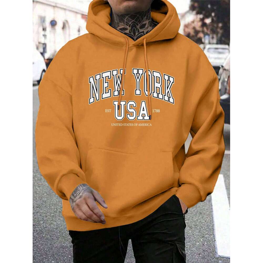 America New York City Print Male Hoody Fashion Loose Hoodies Casual Warm Hooded Men Autumn Fleece Crewneck Clothes Z260314