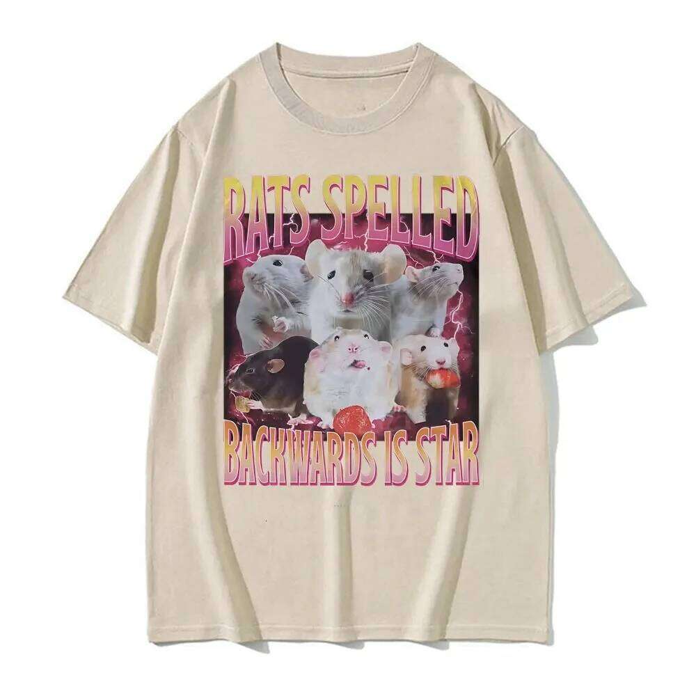 Funny Rats Spelled Backwards Is Star Printed T-shirts Fashion Short Sleeve T Shirt Women Casual Oversized T-shirt Streetwear Y2K Z260314