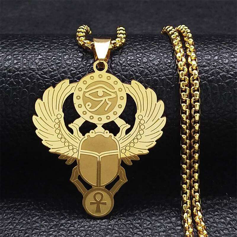 Egyptian Scarab Eye of Ra Horus Symbol Necklaces Stainless Steel Gold Color Ankh Key Of Life Necklace Jewelry collares N2336S01 H260312