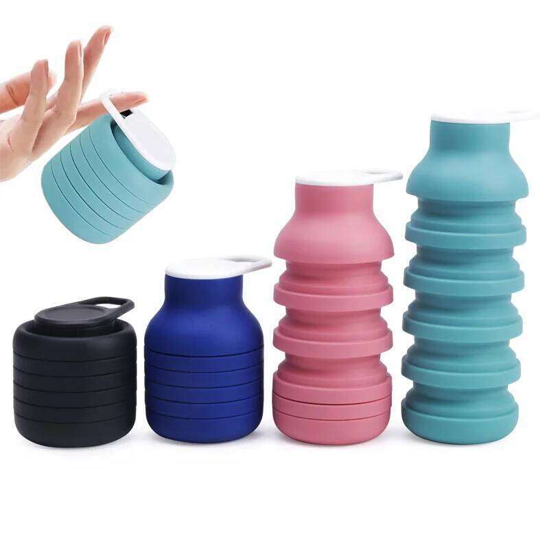 Creative Folding Outdoor Travel Silicone Sports Kettle Portable Hiking Cup with Carabiner Clip Cycling Water Bottle Z260314