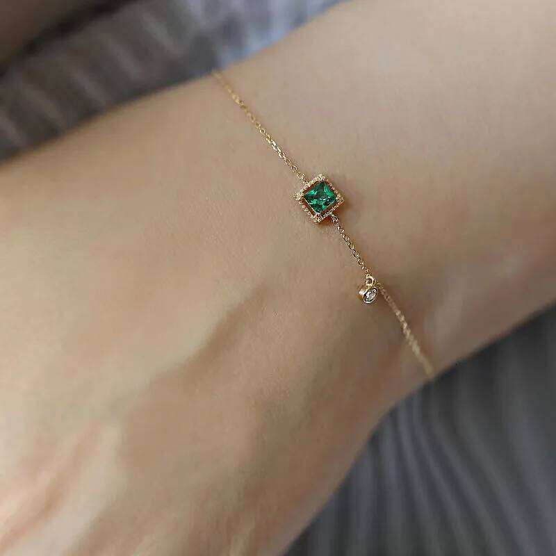 925 Sterling Silver Green Zircon Simple Personality Charm Woman Geometric Shape Bracelet Party Gift Exquisite Jewelry Z260313