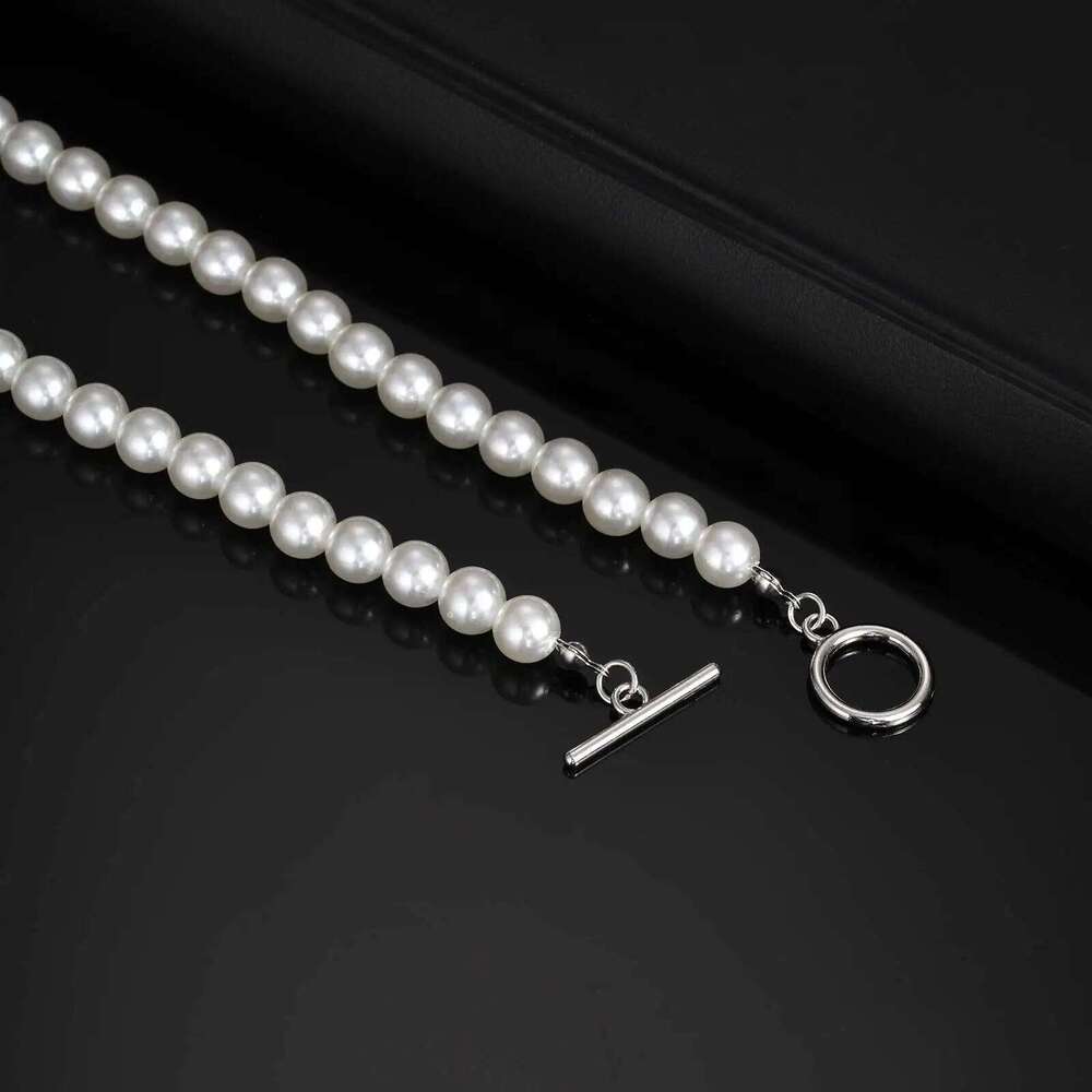 Fashion Metal OT Buckle Imitation Pearl Necklace for Men Women, Light Handmade Beads Neck Chain Jewelry Unisex H260312