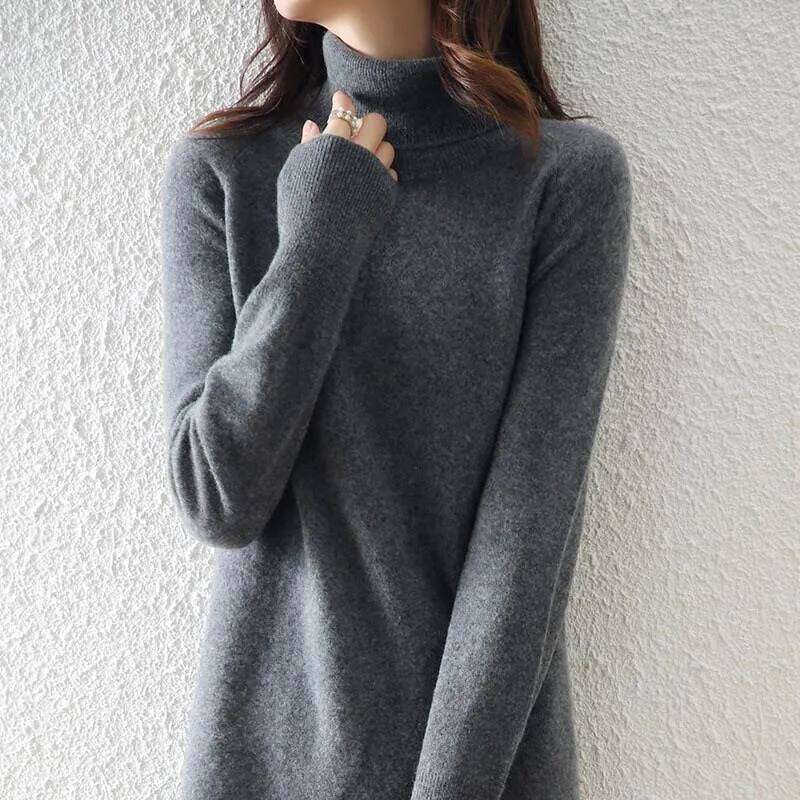 Autumn and winter high lapel dress female Korean version of long over-the-knee cashmere bottoming knitted skirt Z260314