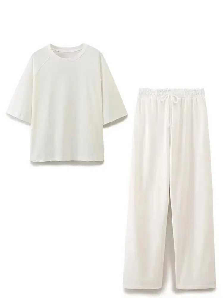 HH Summer Women Casual T Shirt Pant Sets Elegant Pink O Neck Short Sleeve T-Shirt Drawstring Loose Trousers Spring Suit M260313