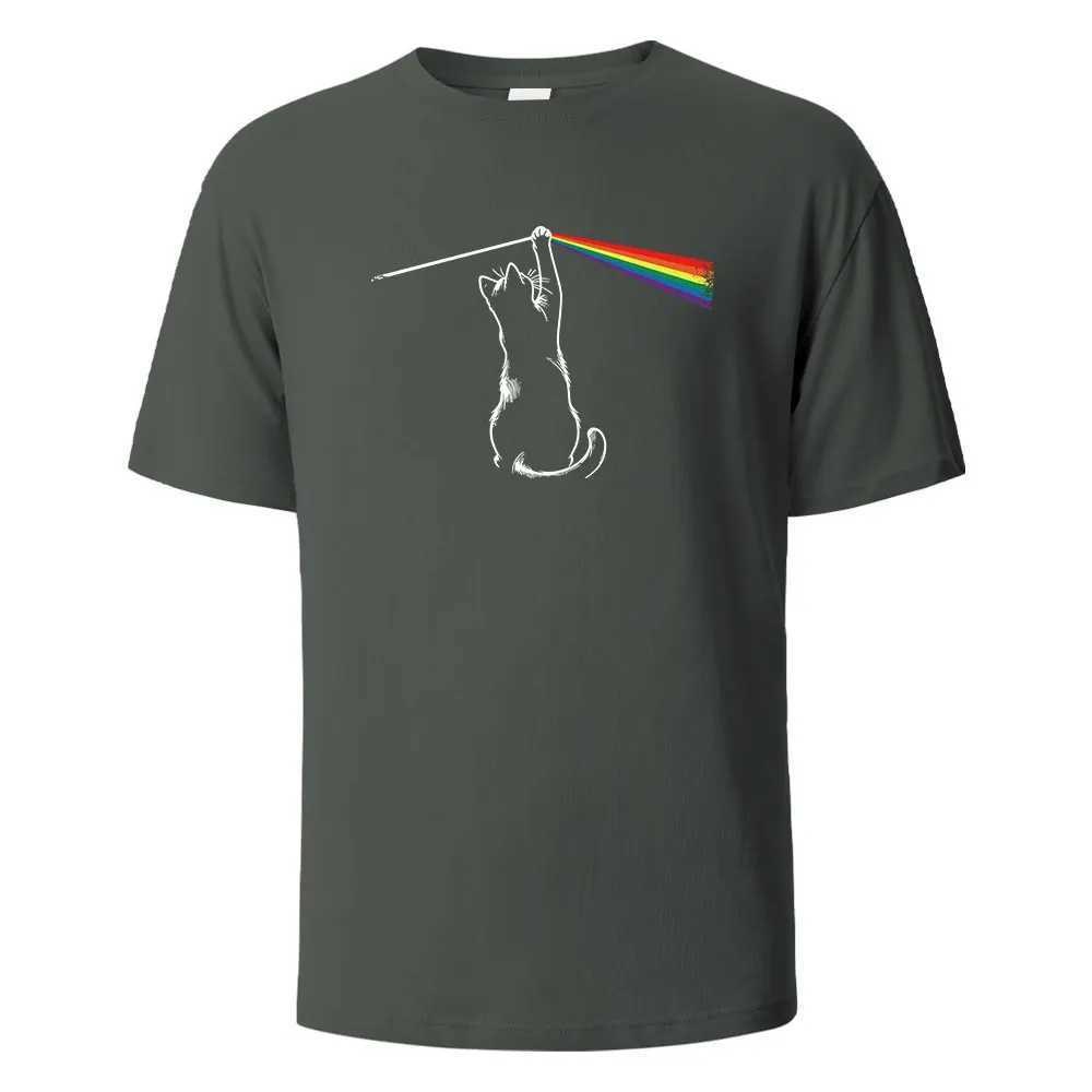 Cat Light Simplicity Printed Mens T-Shirts 100Cotton Breathable Comfortable Tops For Men Summer O-neck Oversize Men Clothing D260313