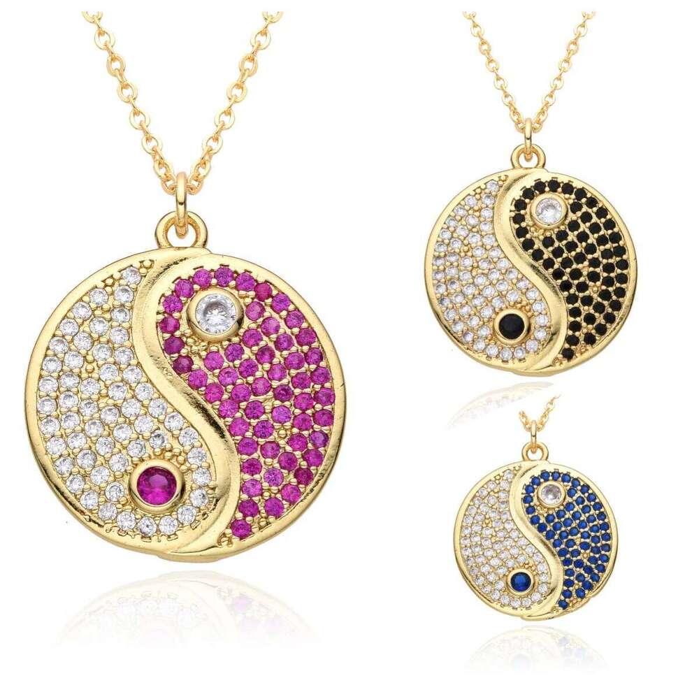Colorful Inlaid Zircon Yin Yang Charms Eight Trigrams Necklace for Women Tai Chi Diagram Pendant Jewelry Making DIY Accessories H260312