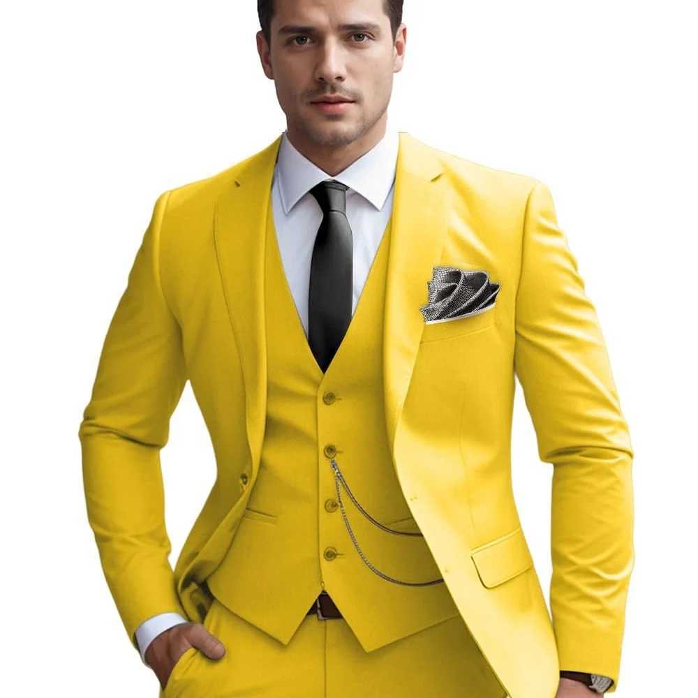 Elegant Solid Slim Fit Mens Suits Fashion Design Groom Wedding Blazer Vest Pants Set for Party Prom Business Boyfriend Wear M260313