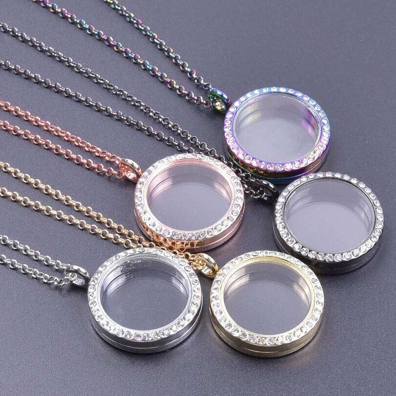 Heart Locket Pendant Necklace For Women Men Accessories Rhinestone Floating Lockets Charm Necklaces Fashion Jewelry Gift 3 Color H260312