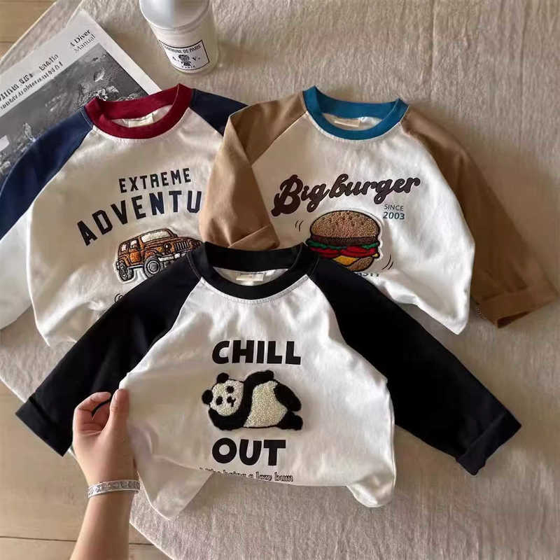 T-shirts New Spring and Autumn Patchwork Boys' Long Sleeve T-Shirt Cotton Base Shirt Children's Multi-Color Boys
