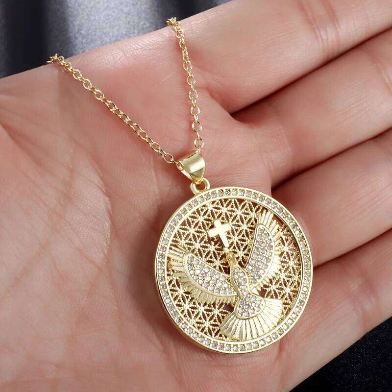 Brand New Gold Color Holy Spirit Pendant Ladies Men Casual Zircon Chain Necklace Religious Jewelry Gift H260312