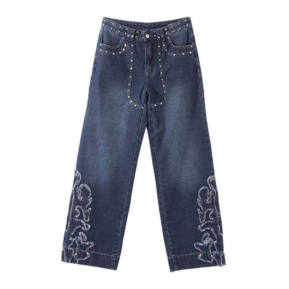 Y2k Chic Denim Pants Women Patchwork Star Metal Rivet Jeans Baggy Dragging Hip High Street Casual Daily Trousers Z260313