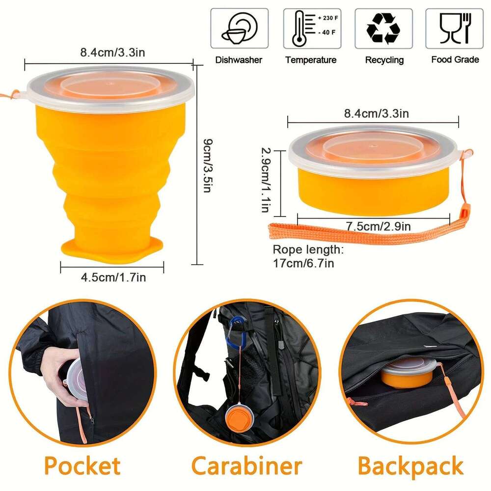 1Pack Silicone Collapsible Travel Water Portable Camping Cup with Lids Food Grade Mugs Set for Outdoor Drinking Z260313