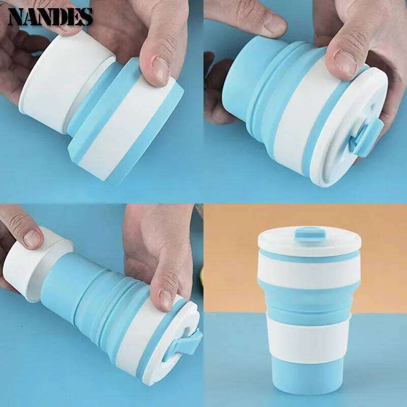 Silicone Folding Hot Drink Cup, Camping Travel, Portable, Anti-Drop Drinking Milk, High-Temperature Resistant Straw Cup Z260314