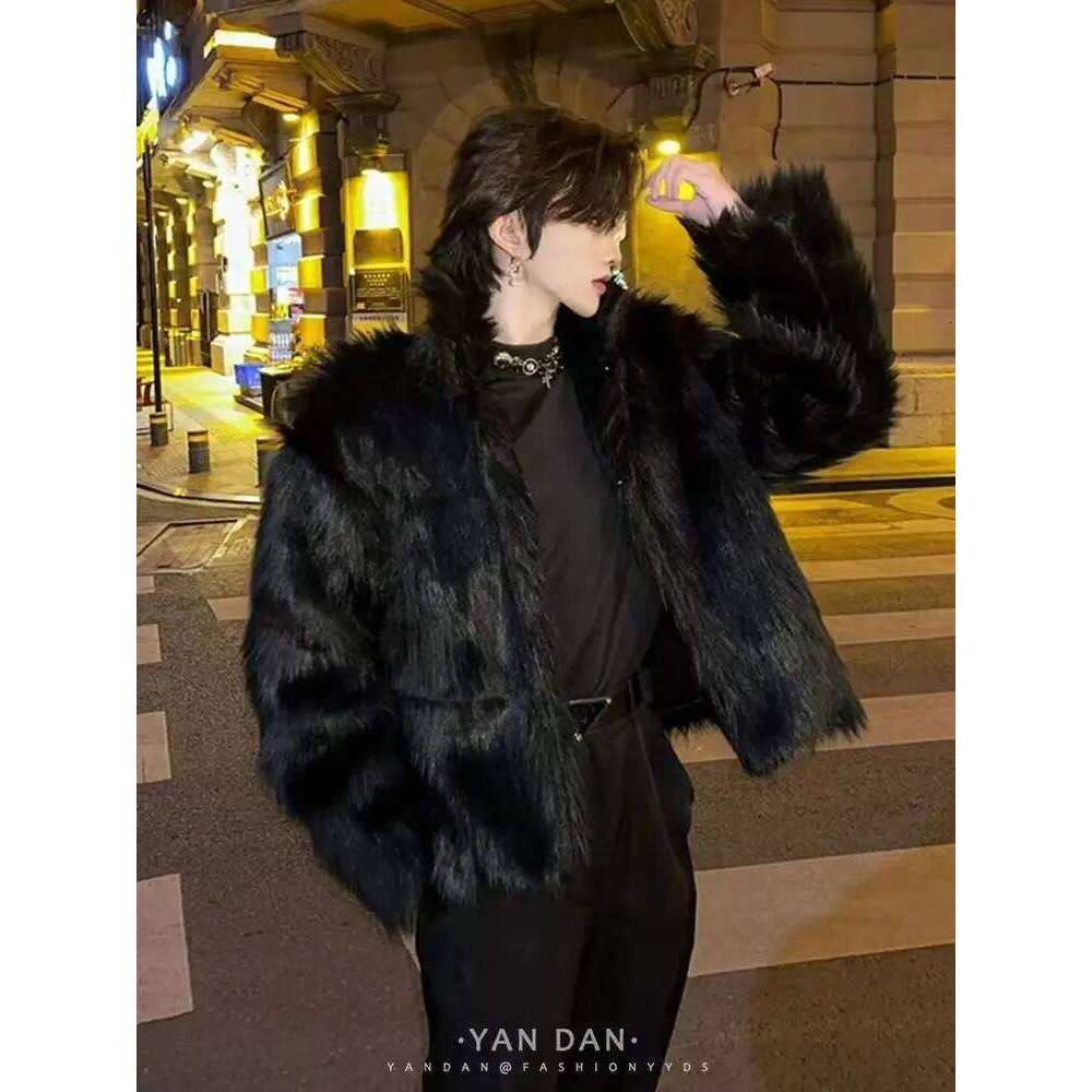 Faux Men's Outerwear Thicken Fox Mink Coat Winter New Warm Fur Men Black Fluffy Luxury Brand Coats Short Jacket Z260313