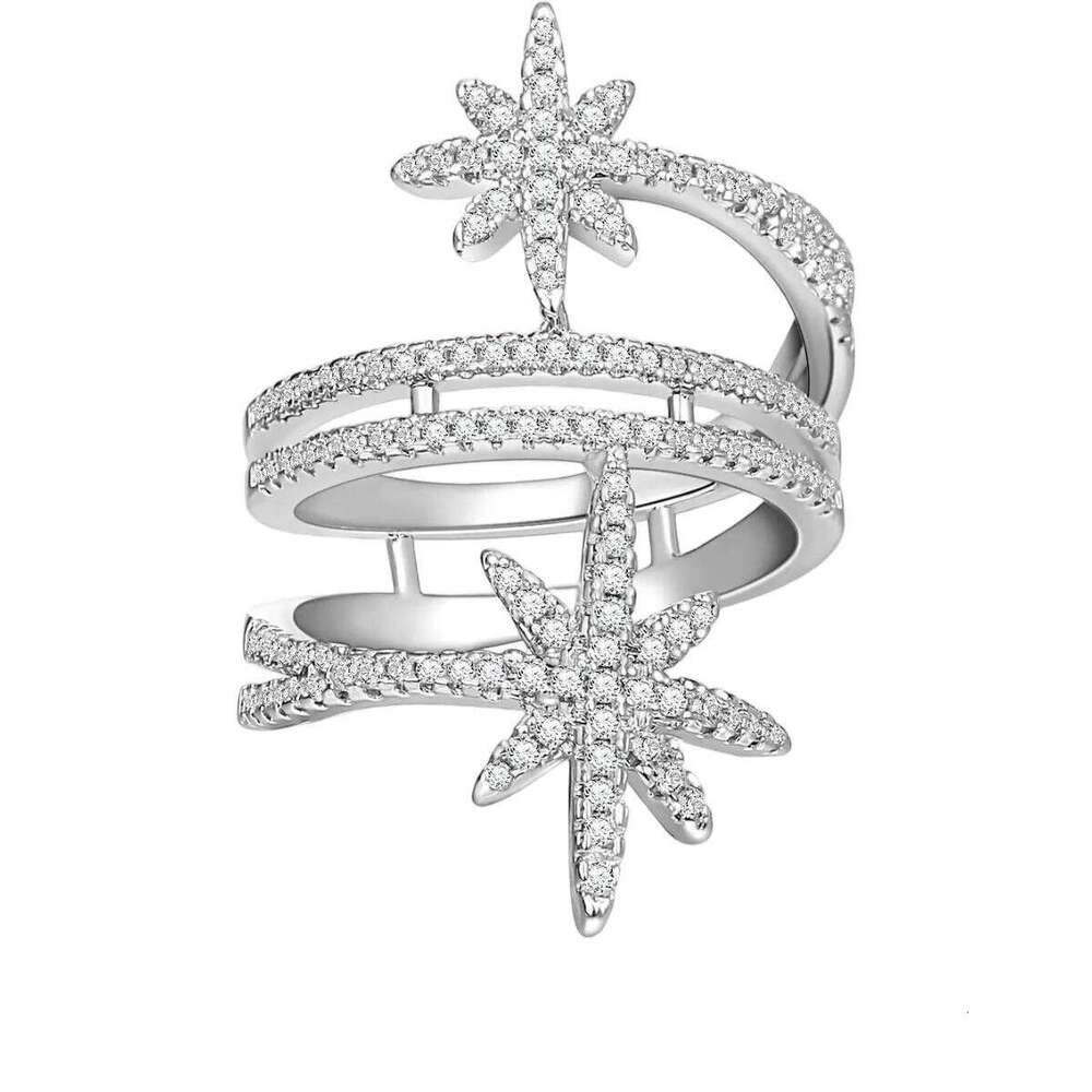 A Women's Six-Pointed Star Inlaid Zircon Ring, High-End Luxury Fashion Ins Series, Suitable For Banquets, Weddings And Parties H260312