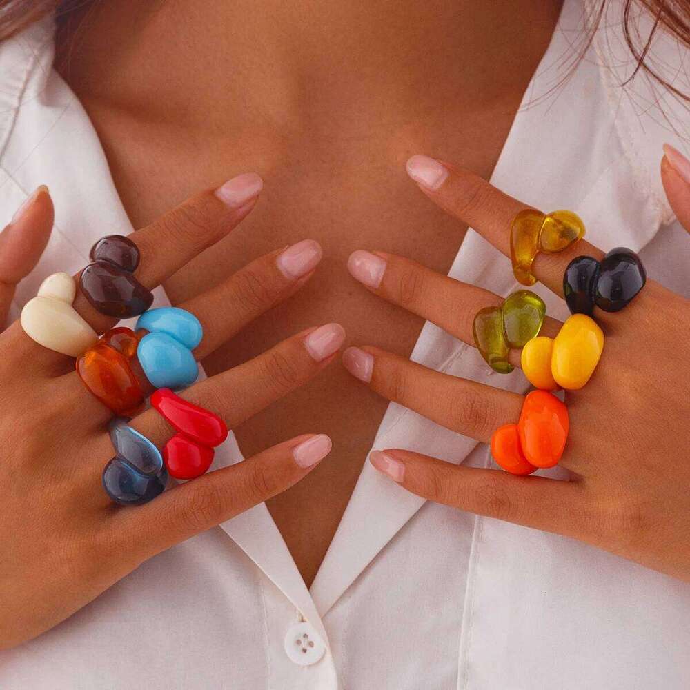 Ingemark Multicolor Resin Water Drop Chunky Women Boho Geometric Open Cuff Finger Rings Y2K Wed Jewelry Party Accessories H260312