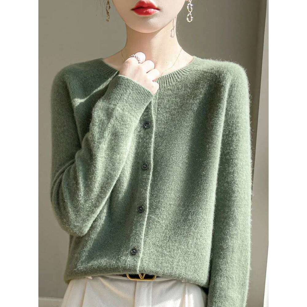 Women's Sweater Cardigans 100% Merino Wool Knitwear Raglan Sleeve Cashmere O-neck Solid Autumn Winter Casual Comfortable Tops Z260313