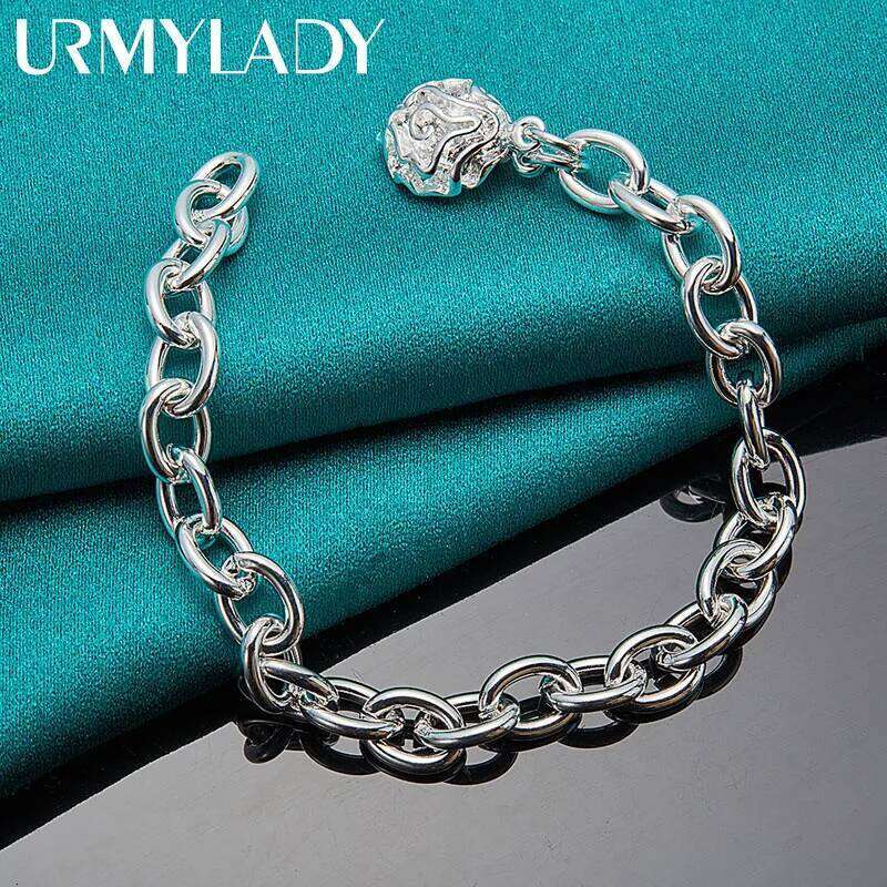 URMYLADY 925 Sterling Silver Rose Flower Pendant Bracelet For Women Wedding Engagement Party Fashion Charm Jewelry Gifts Z260313