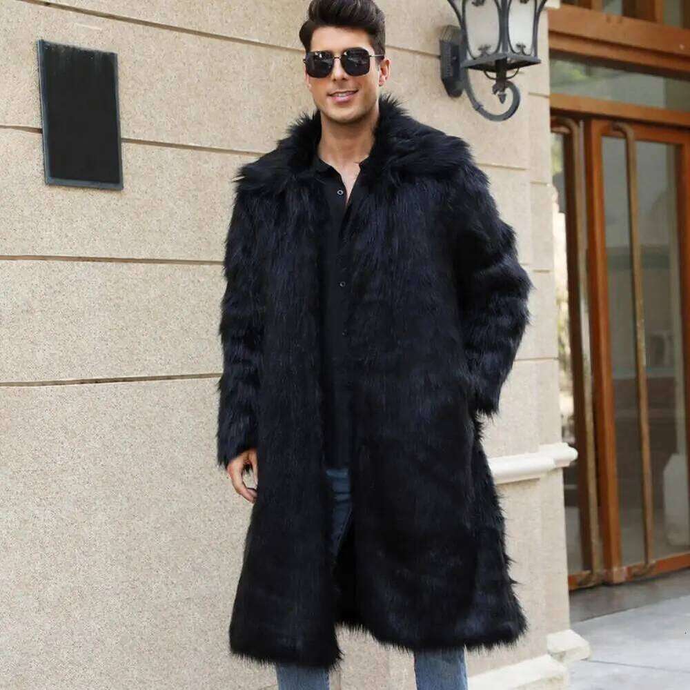 Men Faux Overcoat Lapel Long Sleeve Windproof Open Front Coat Thickened Warm Autumn Winter Imitation Fur Male Outwear Z260313