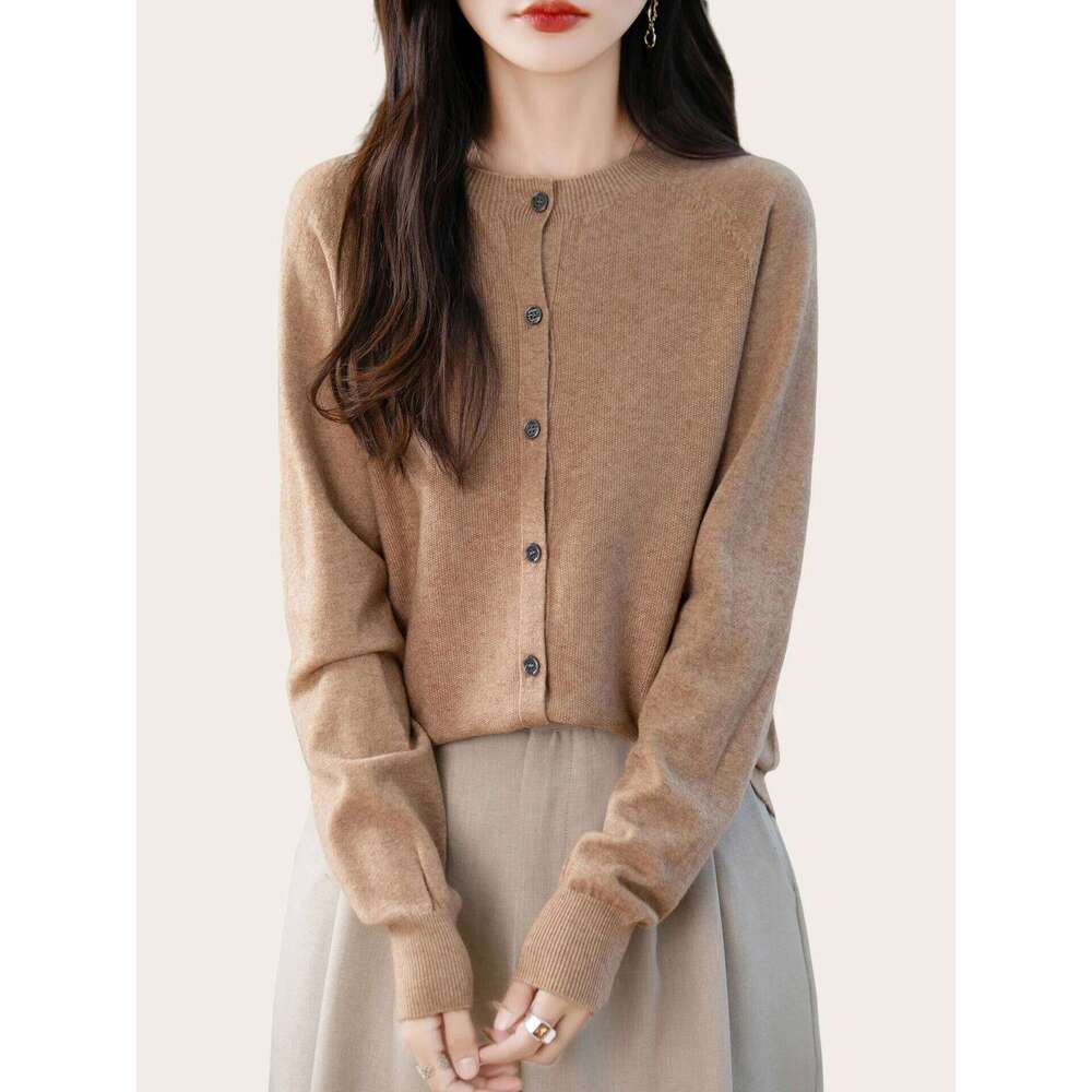 Classic Merino Wool Woman Sweater Basic Female Autumn Winter Knitted Cardigan Elegant Ladies Cashmere Long Sleeve Clothing Tops Z260313