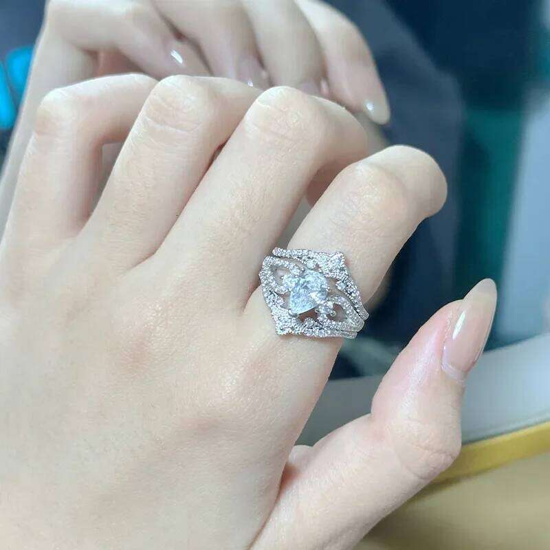 MDL Moissanite Style.Vintage 3.0 Ct Opal Set Gold Plated Removable Moonstone Personalised Lace Full Diamond Ring H260312